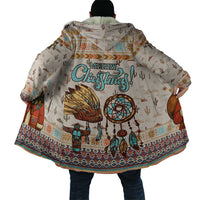 Native American Christmas Cloak with Beige Tribal Pattern Santa Claus and Dreamcatcher Motif - Wonder Print Shop