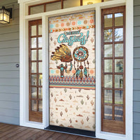 Native American Christmas Door Cover with Beige Tribal Pattern Santa Claus and Dreamcatcher Motif - Wonder Print Shop