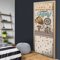 Native American Christmas Door Cover with Beige Tribal Pattern Santa Claus and Dreamcatcher Motif - Wonder Print Shop
