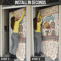 Native American Christmas Door Cover with Beige Tribal Pattern Santa Claus and Dreamcatcher Motif - Wonder Print Shop