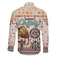 Native American Christmas Family Matching Long Sleeve Bodycon Dress and Hawaiian Shirt with Beige Tribal Pattern Santa Claus and Dreamcatcher Motif - Wonder Print Shop