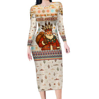 Native American Christmas Family Matching Long Sleeve Bodycon Dress and Hawaiian Shirt with Beige Tribal Pattern Santa Claus and Dreamcatcher Motif - Wonder Print Shop