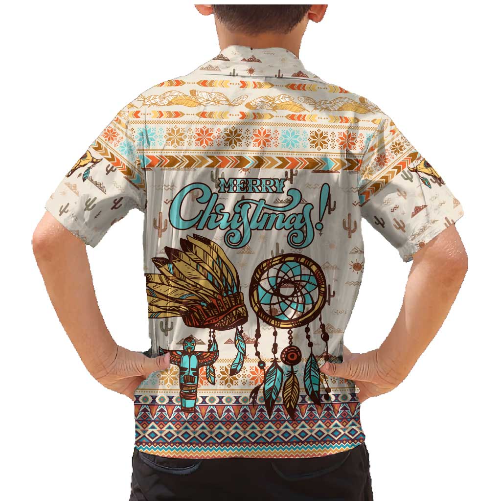 Native American Christmas Family Matching Mermaid Dress and Hawaiian Shirt with Beige Tribal Pattern Santa Claus and Dreamcatcher Motif - Wonder Print Shop