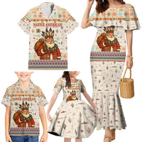 Native American Christmas Family Matching Mermaid Dress and Hawaiian Shirt with Beige Tribal Pattern Santa Claus and Dreamcatcher Motif - Wonder Print Shop