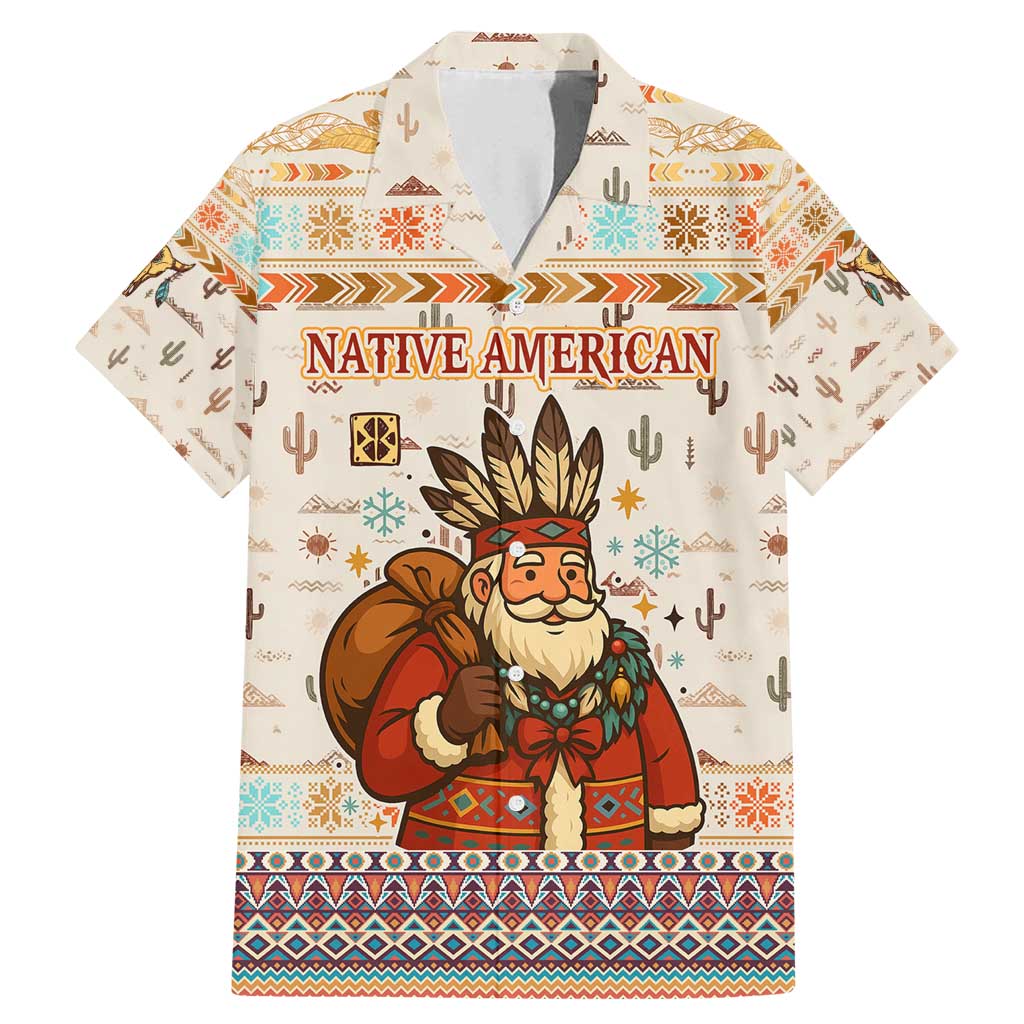 Native American Christmas Family Matching Mermaid Dress and Hawaiian Shirt with Beige Tribal Pattern Santa Claus and Dreamcatcher Motif - Wonder Print Shop