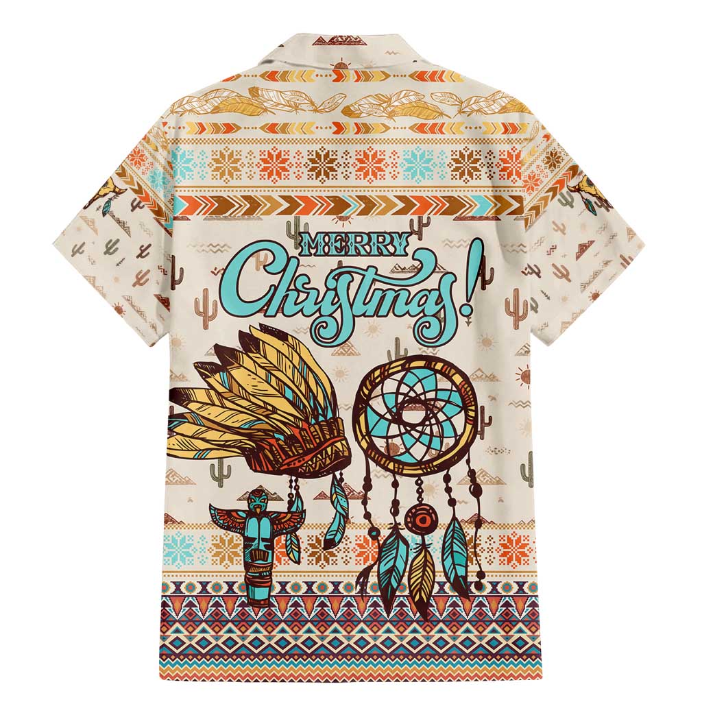 Native American Christmas Family Matching Mermaid Dress and Hawaiian Shirt with Beige Tribal Pattern Santa Claus and Dreamcatcher Motif - Wonder Print Shop