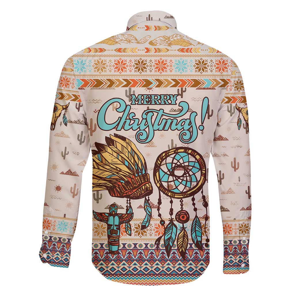 Native American Christmas Family Matching Mermaid Dress and Hawaiian Shirt with Beige Tribal Pattern Santa Claus and Dreamcatcher Motif - Wonder Print Shop