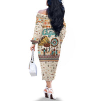 Native American Christmas Family Matching Off The Shoulder Long Sleeve Dress and Hawaiian Shirt with Beige Tribal Pattern Santa Claus and Dreamcatcher Motif - Wonder Print Shop