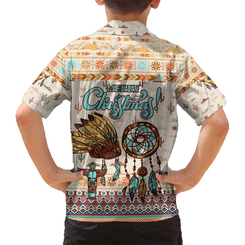 Native American Christmas Family Matching Puletasi and Hawaiian Shirt with Beige Tribal Pattern Santa Claus and Dreamcatcher Motif - Wonder Print Shop