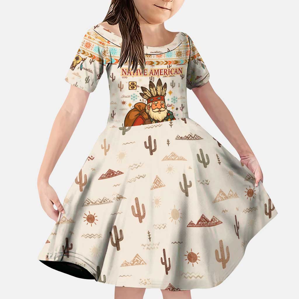 Native American Christmas Family Matching Puletasi and Hawaiian Shirt with Beige Tribal Pattern Santa Claus and Dreamcatcher Motif - Wonder Print Shop