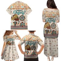Native American Christmas Family Matching Puletasi and Hawaiian Shirt with Beige Tribal Pattern Santa Claus and Dreamcatcher Motif - Wonder Print Shop