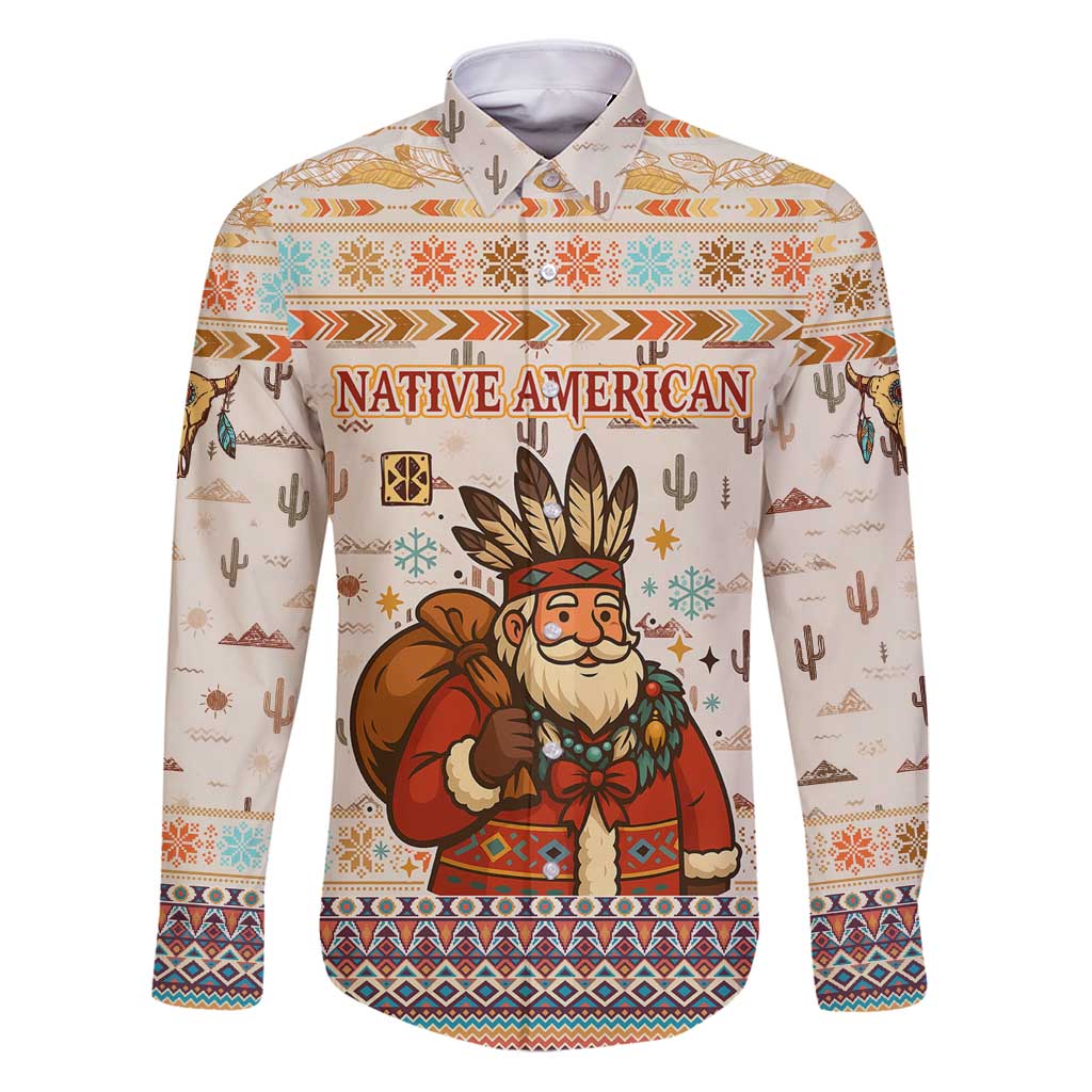 Native American Christmas Family Matching Puletasi and Hawaiian Shirt with Beige Tribal Pattern Santa Claus and Dreamcatcher Motif - Wonder Print Shop