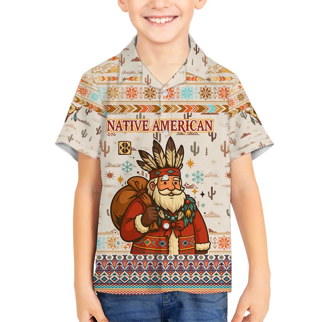 Native American Christmas Family Matching Puletasi and Hawaiian Shirt with Beige Tribal Pattern Santa Claus and Dreamcatcher Motif - Wonder Print Shop