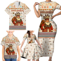 Native American Christmas Family Matching Short Sleeve Bodycon Dress and Hawaiian Shirt with Beige Tribal Pattern Santa Claus and Dreamcatcher Motif - Wonder Print Shop
