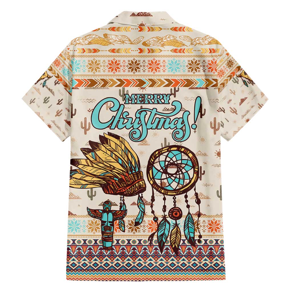Native American Christmas Family Matching Short Sleeve Bodycon Dress and Hawaiian Shirt with Beige Tribal Pattern Santa Claus and Dreamcatcher Motif - Wonder Print Shop