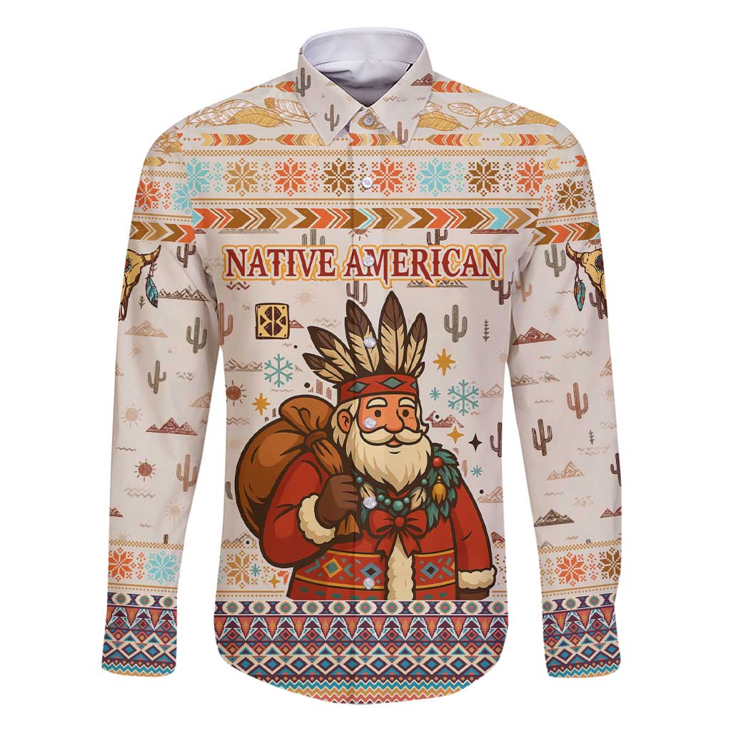 Native American Christmas Family Matching Short Sleeve Bodycon Dress and Hawaiian Shirt with Beige Tribal Pattern Santa Claus and Dreamcatcher Motif - Wonder Print Shop