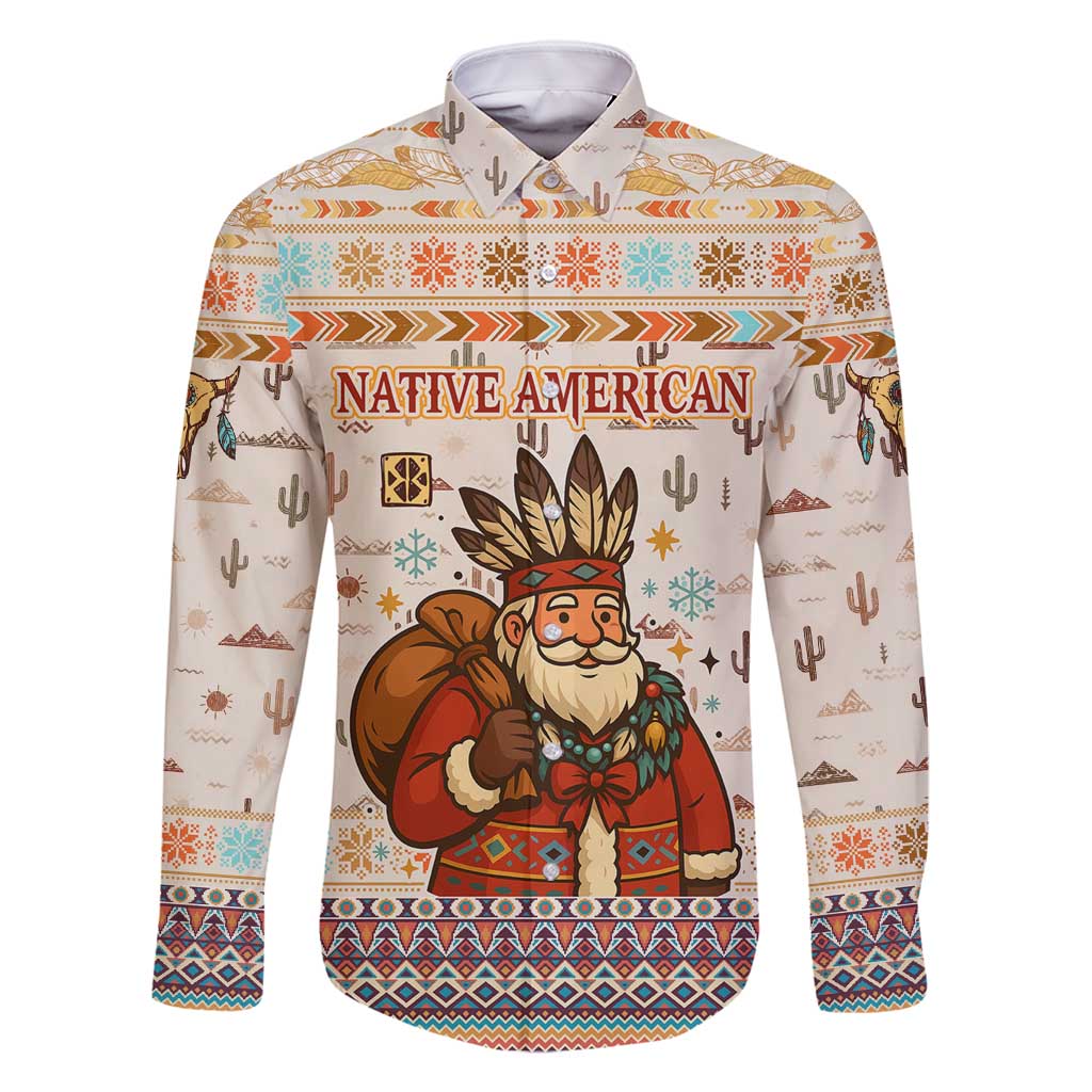 Native American Christmas Family Matching Tank Maxi Dress and Hawaiian Shirt with Beige Tribal Pattern Santa Claus and Dreamcatcher Motif - Wonder Print Shop