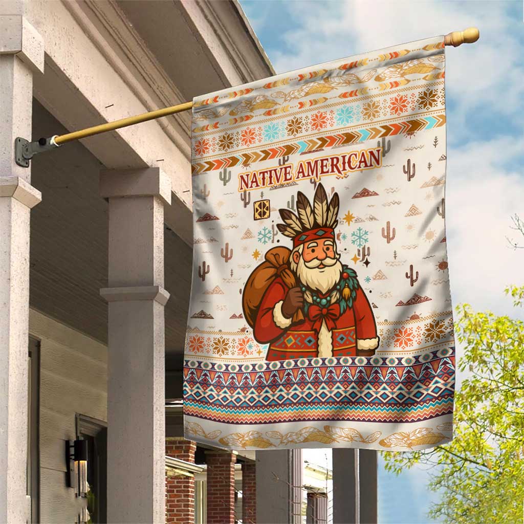 Native American Christmas Garden Flag with Beige Tribal Pattern Santa Claus and Dreamcatcher Motif - Wonder Print Shop