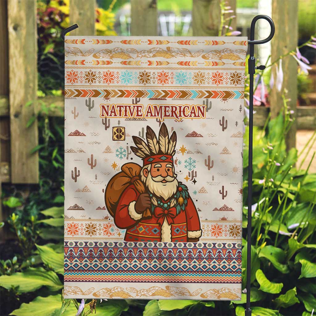 Native American Christmas Garden Flag with Beige Tribal Pattern Santa Claus and Dreamcatcher Motif - Wonder Print Shop