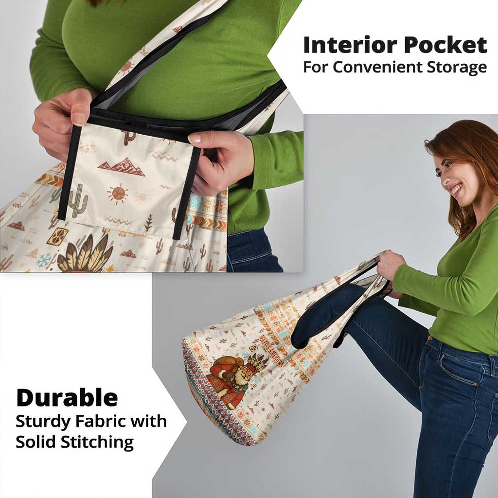 Native American Christmas Grocery Bag with Beige Tribal Pattern Santa Claus and Dreamcatcher Motif - Wonder Print Shop