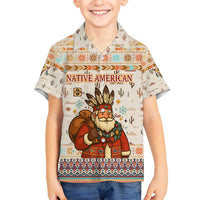 Native American Christmas Hawaiian Shirt with Beige Tribal Pattern Santa Claus and Dreamcatcher Motif - Wonder Print Shop