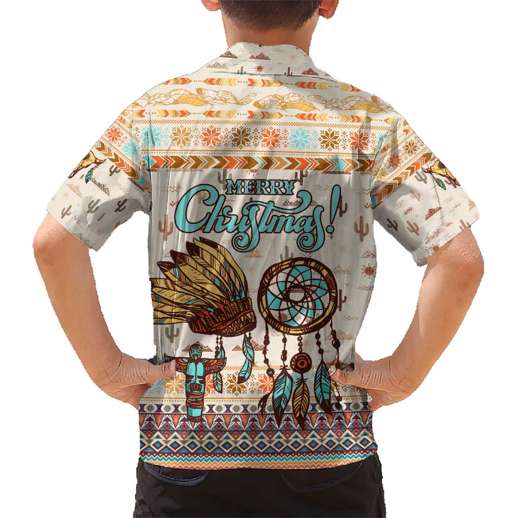 Native American Christmas Hawaiian Shirt with Beige Tribal Pattern Santa Claus and Dreamcatcher Motif - Wonder Print Shop