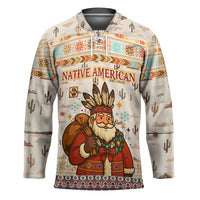 Native American Christmas Hockey Jersey with Beige Tribal Pattern Santa Claus and Dreamcatcher Motif - Wonder Print Shop