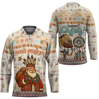 Native American Christmas Hockey Jersey with Beige Tribal Pattern Santa Claus and Dreamcatcher Motif - Wonder Print Shop