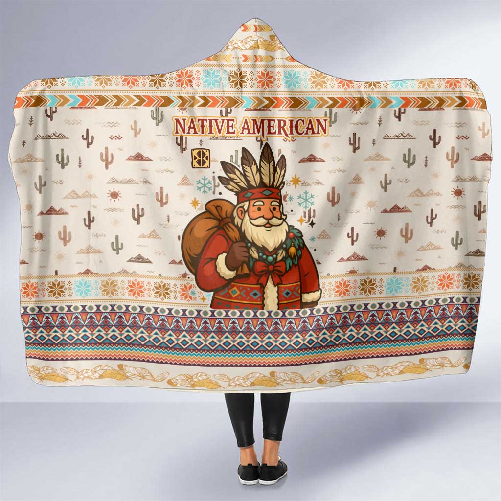 Native American Christmas Hooded Blanket with Beige Tribal Pattern Santa Claus and Dreamcatcher Motif - Wonder Print Shop