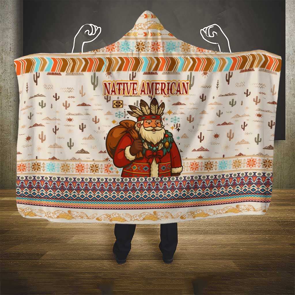 Native American Christmas Hooded Blanket with Beige Tribal Pattern Santa Claus and Dreamcatcher Motif - Wonder Print Shop