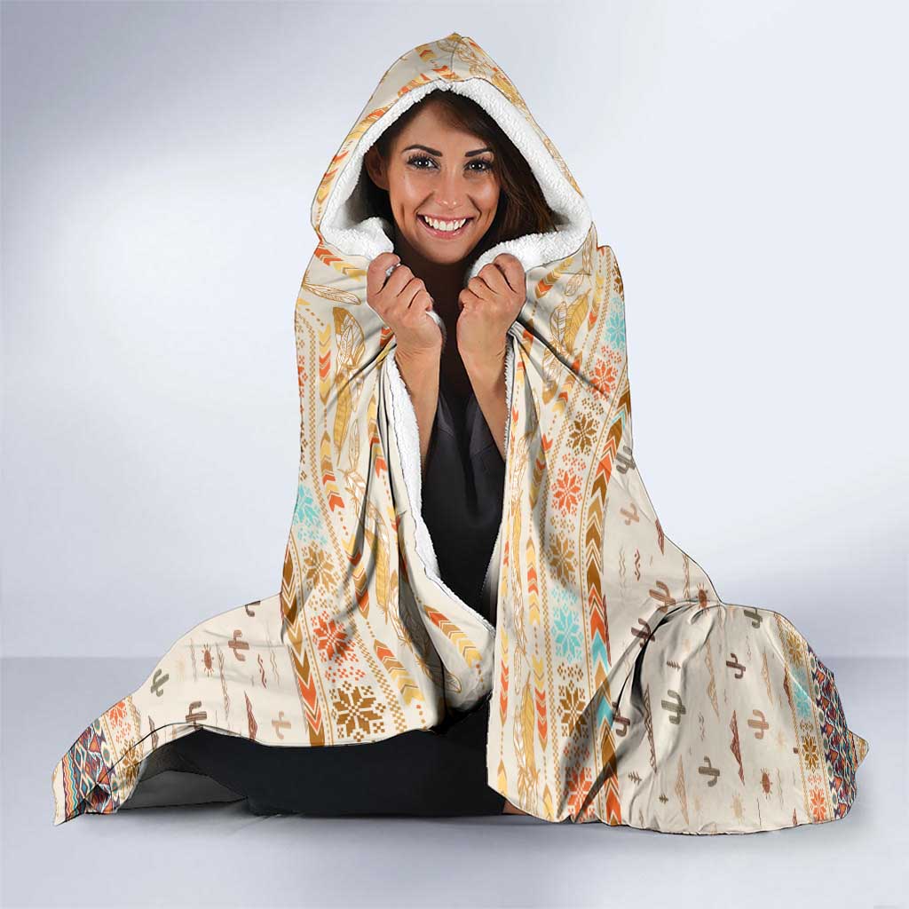 Native American Christmas Hooded Blanket with Beige Tribal Pattern Santa Claus and Dreamcatcher Motif - Wonder Print Shop