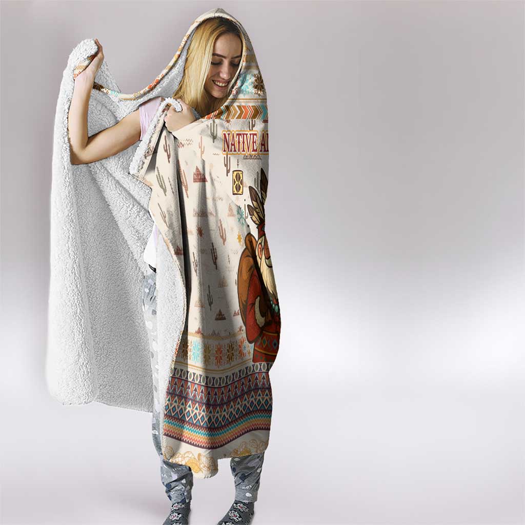 Native American Christmas Hooded Blanket with Beige Tribal Pattern Santa Claus and Dreamcatcher Motif - Wonder Print Shop