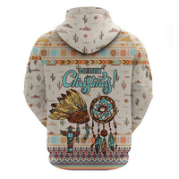Native American Christmas Hoodie with Beige Tribal Pattern Santa Claus and Dreamcatcher Motif - Wonder Print Shop