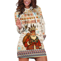 Native American Christmas Hoodie Dress with Beige Tribal Pattern Santa Claus and Dreamcatcher Motif - Wonder Print Shop
