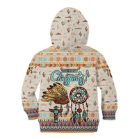 Native American Christmas Kid Hoodie with Beige Tribal Pattern Santa Claus and Dreamcatcher Motif - Wonder Print Shop