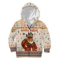 Native American Christmas Kid Hoodie with Beige Tribal Pattern Santa Claus and Dreamcatcher Motif - Wonder Print Shop