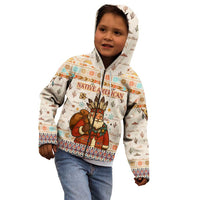 Native American Christmas Kid Hoodie with Beige Tribal Pattern Santa Claus and Dreamcatcher Motif - Wonder Print Shop