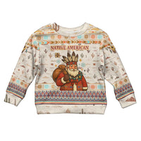 Native American Christmas Kid Ugly Christmas Sweater with Beige Tribal Pattern Santa Claus and Dreamcatcher Motif - Wonder Print Shop