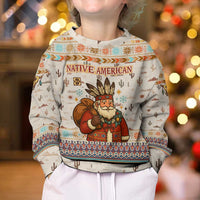 Native American Christmas Kid Ugly Christmas Sweater with Beige Tribal Pattern Santa Claus and Dreamcatcher Motif - Wonder Print Shop