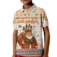 Native American Christmas Kid Polo Shirt with Beige Tribal Pattern Santa Claus and Dreamcatcher Motif - Wonder Print Shop