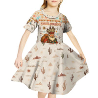 Native American Christmas Kid Short Sleeve Dress with Beige Tribal Pattern Santa Claus and Dreamcatcher Motif - Wonder Print Shop