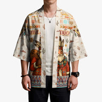 Native American Christmas Kimono with Beige Tribal Pattern Santa Claus and Dreamcatcher Motif - Wonder Print Shop