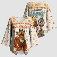 Native American Christmas Kimono Sleeve Blouse with Beige Tribal Pattern Santa Claus and Dreamcatcher Motif - Wonder Print Shop