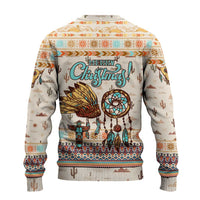 Native American Christmas Ugly Christmas Sweater with Beige Tribal Pattern Santa Claus and Dreamcatcher Motif - Wonder Print Shop