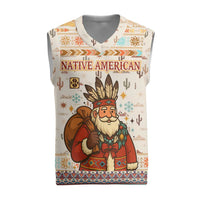 Native American Christmas Knitted V-Neck Vest with Beige Tribal Pattern Santa Claus and Dreamcatcher Motif - Wonder Print Shop