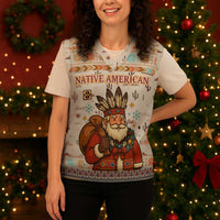 Native American Christmas Knitted V-Neck Vest with Beige Tribal Pattern Santa Claus and Dreamcatcher Motif - Wonder Print Shop