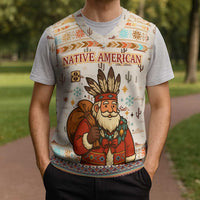 Native American Christmas Knitted V-Neck Vest with Beige Tribal Pattern Santa Claus and Dreamcatcher Motif - Wonder Print Shop
