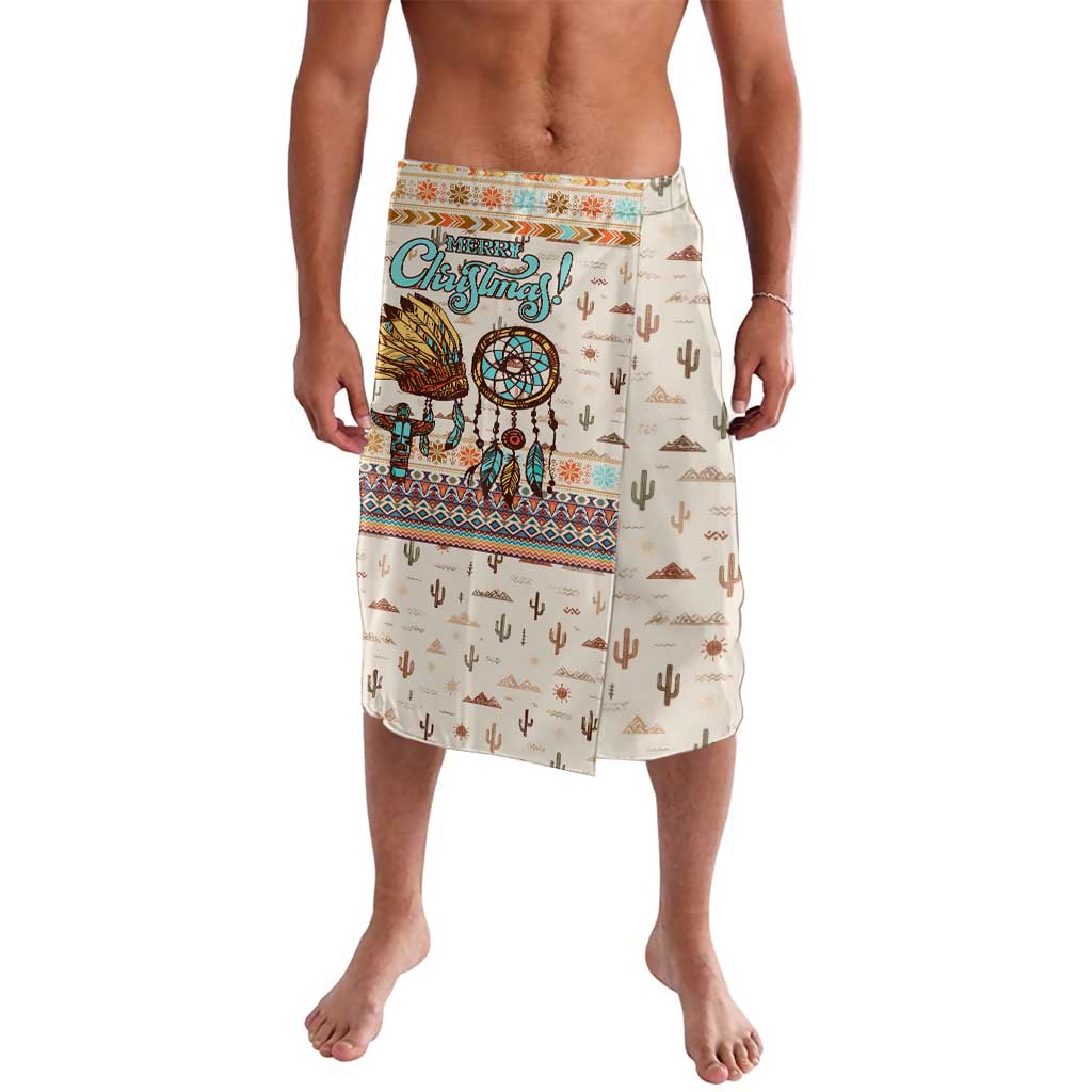 Native American Christmas Lavalava with Beige Tribal Pattern Santa Claus and Dreamcatcher Motif - Wonder Print Shop