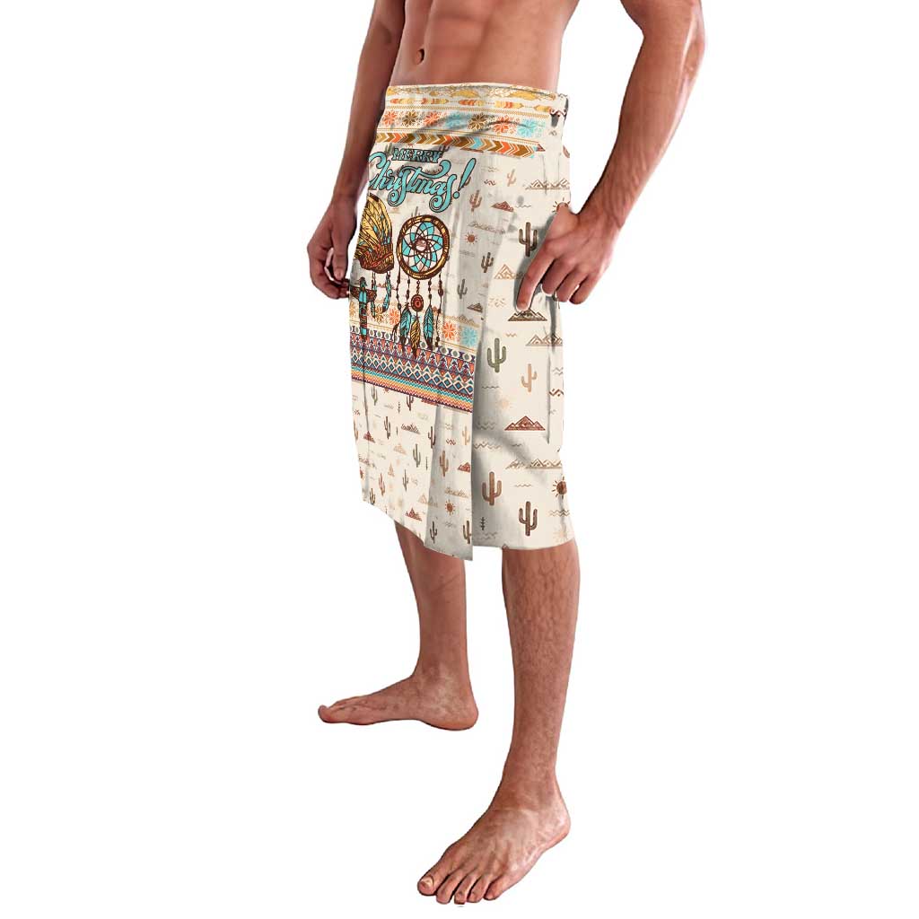 Native American Christmas Lavalava with Beige Tribal Pattern Santa Claus and Dreamcatcher Motif - Wonder Print Shop