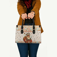 Native American Christmas Leather Bag with Beige Tribal Pattern Santa Claus and Dreamcatcher Motif - Wonder Print Shop